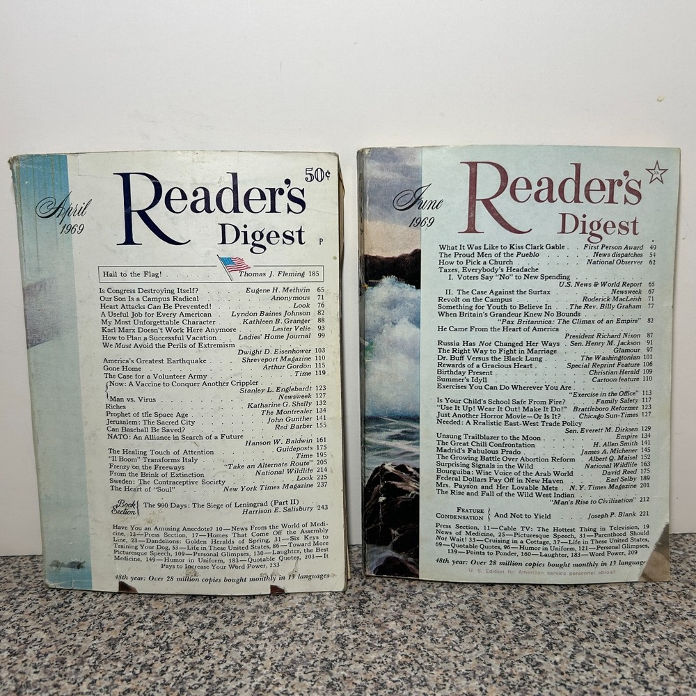 1969 April June READER'S DIGEST MAGAZINE Vintage History Short Stories Funny Ads